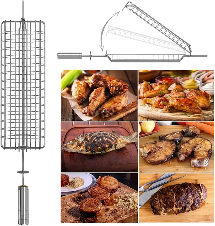 Espeto Grelha Giratório Côncava 65cm ARTINOXGRILL - Abre-Fecha - Ideal para Peixes/Frangos
