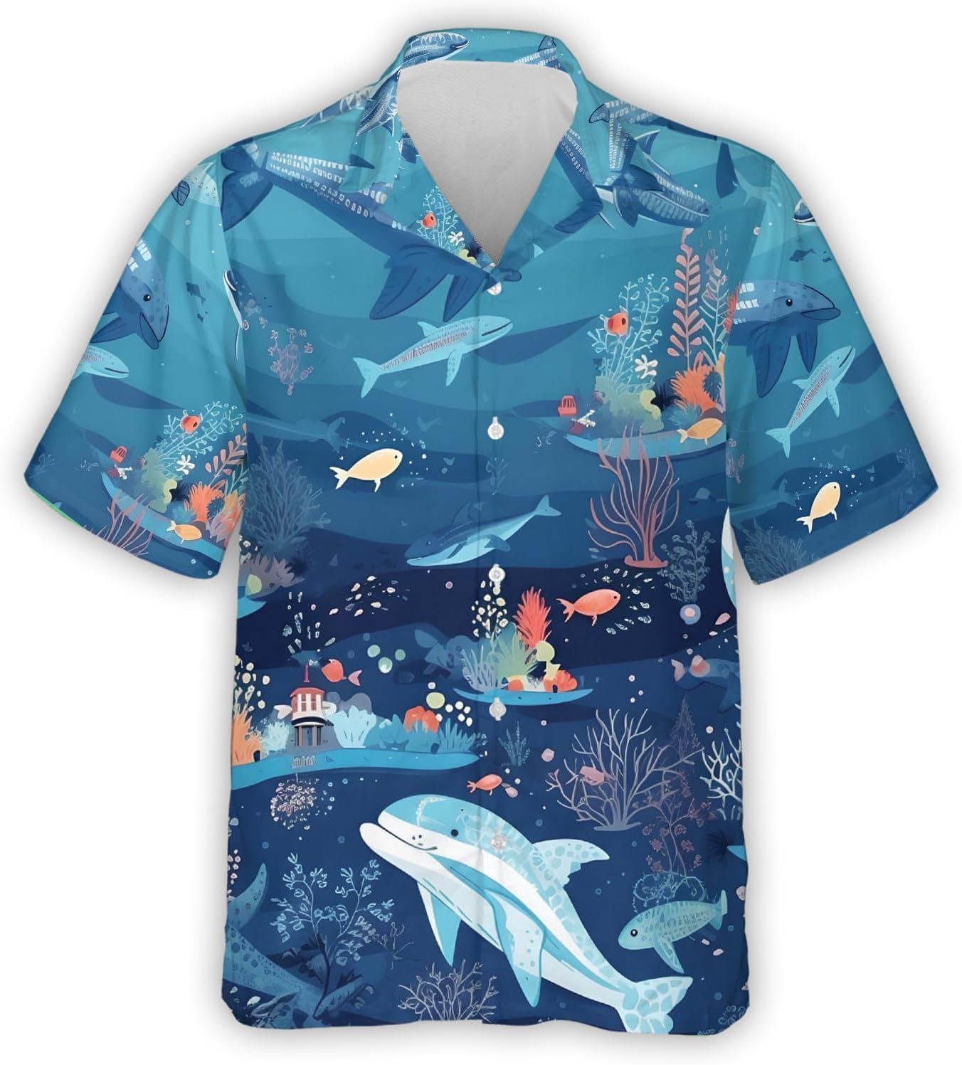 Sea Animals Men's Hawaiian Shirts Short Sleeve Tropical Summer Button Down Hawaiian Shirt Set 5