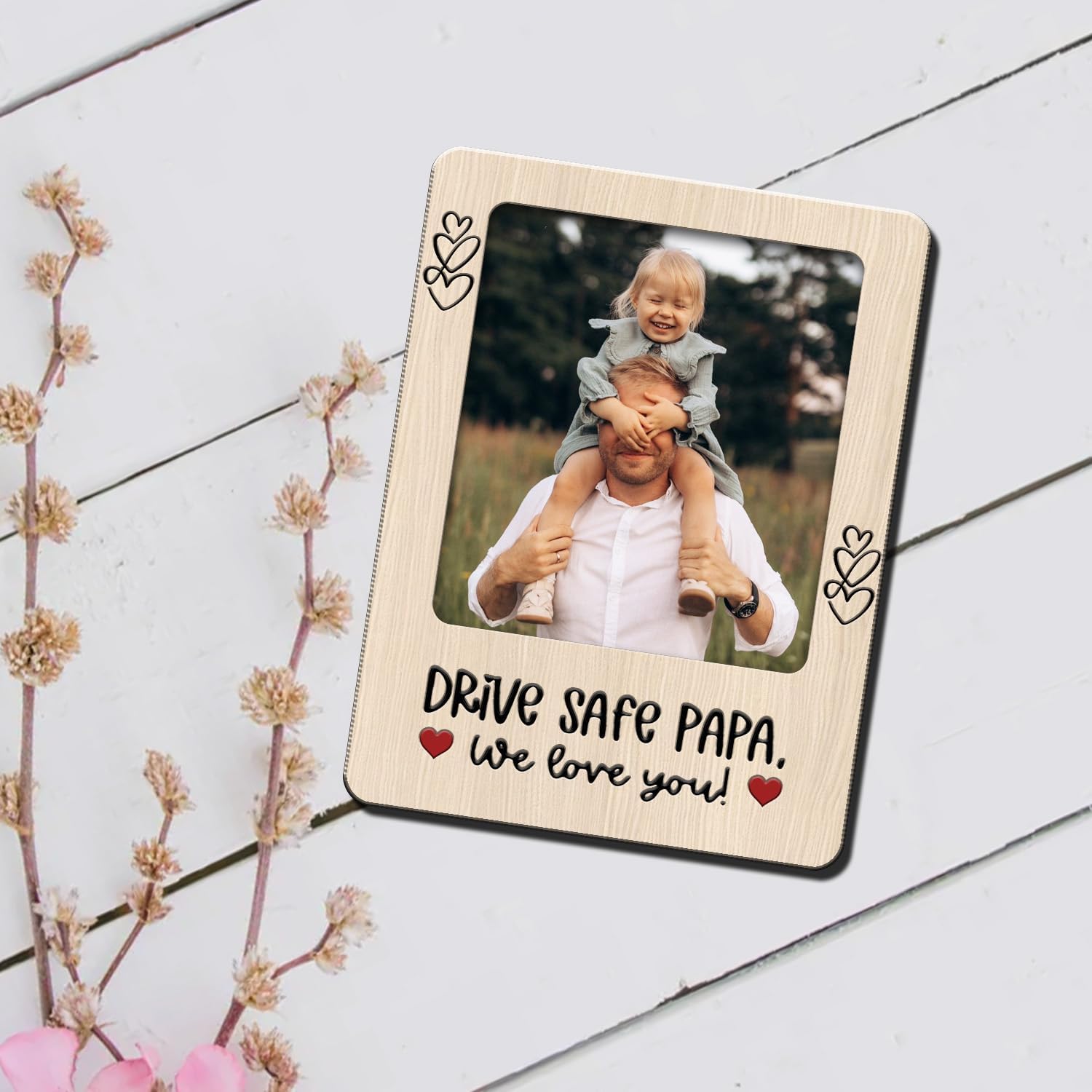 Drive Safe Papa Car Visor Photo Frame Gift from Daughter Son We Love You Picture Holder for Dad Grandpa Custom Keepsake for Father’s Day Birthday Rearview Mirror Decor Accessory for Him
