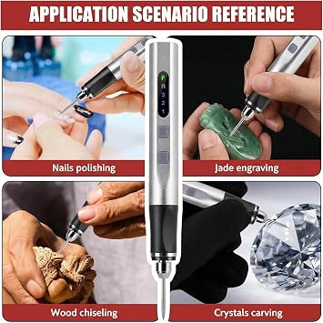 Cordless Engraving Pen, 3-Speed Electric Engraving Tool Kit, Engrave 50+ Surfaces, with 30 Small Drill bits, 7 Grinding Accessories and 4 Engraving Templates, USB Charging for Soft Wood Resin Jewelry