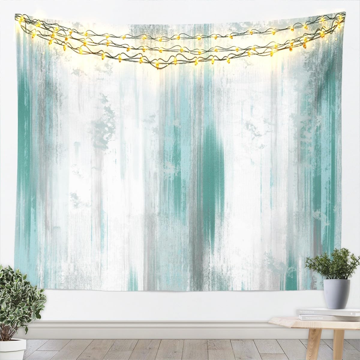 Feelyou Abstract Tapestry Modern Abstract Art Wall Art for Living Room Bedroom Turquoise Gray White Wall Hanging Blanket turquoise Home Decor Medium 59"x59"