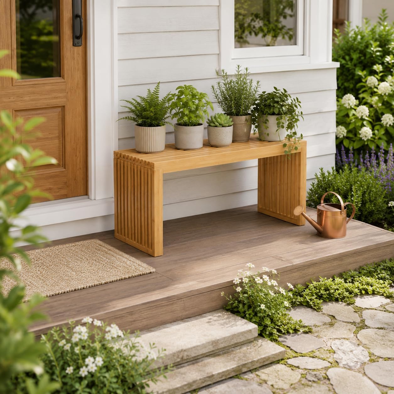 APRTAT Bamboo Dining Bench 35 Inch Indoor Wooden Shoe Benches for Entryway
