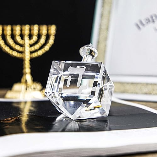 Miniatura 3 de QFkris Pisapapeles Dreidel de cristal de Hanukkah con letras hebreas de 3.5 pulgadas, figuras de cristal coleccionables, regalo de Hanukkah,