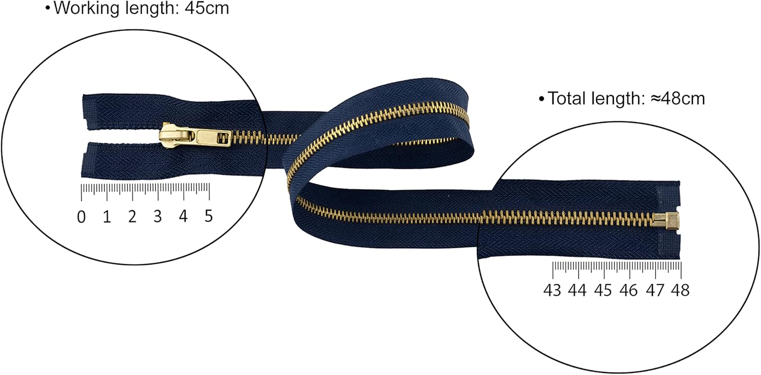 AERZETIX - C61394 – Set of 5 Separable Zippers 45 cm Metal – Dark Blue Colour – Pull Slider Leathercraft Sewing Skirt Dress Haberdashery Bag Vest