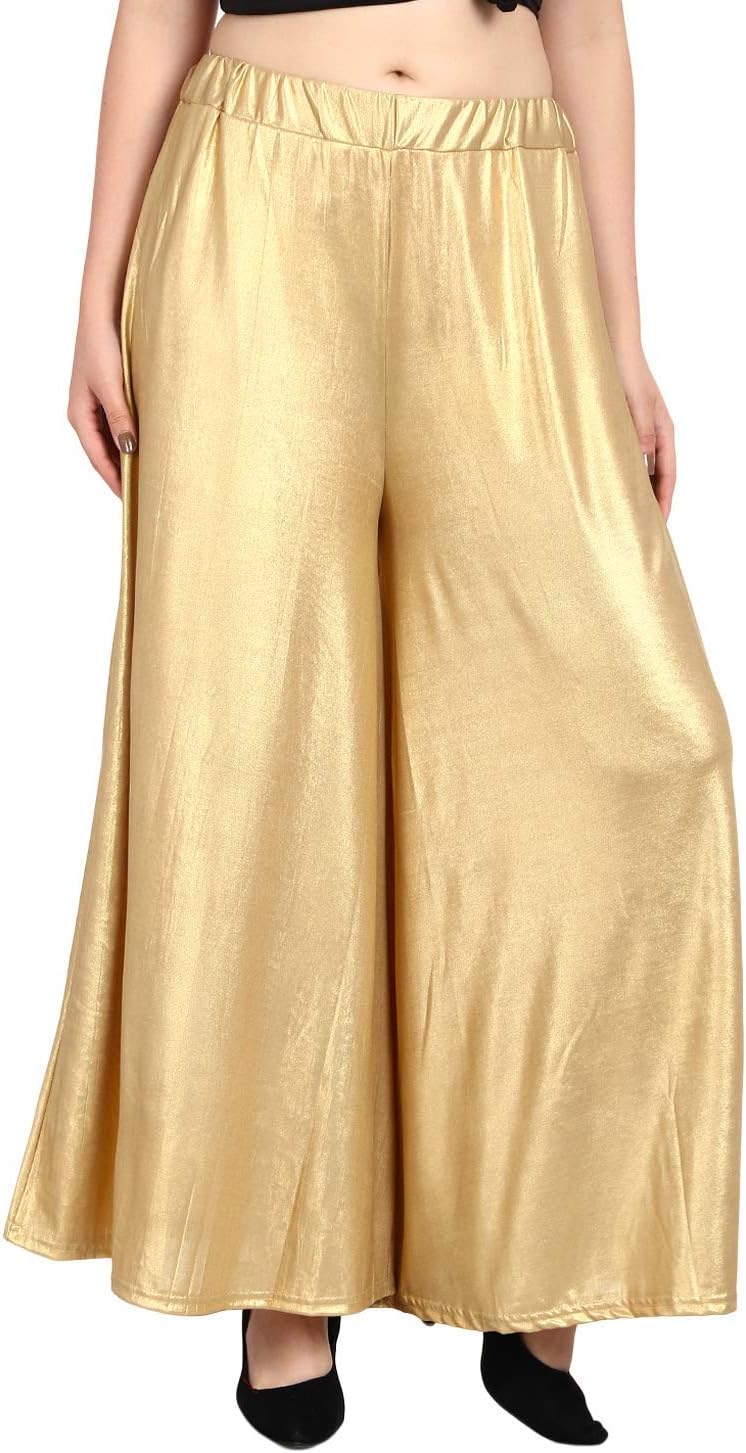 SriSaras Women's Palazzo (Pack of 2) (SriSaras-ShimarPalazzo-1_Gold_Free Size)