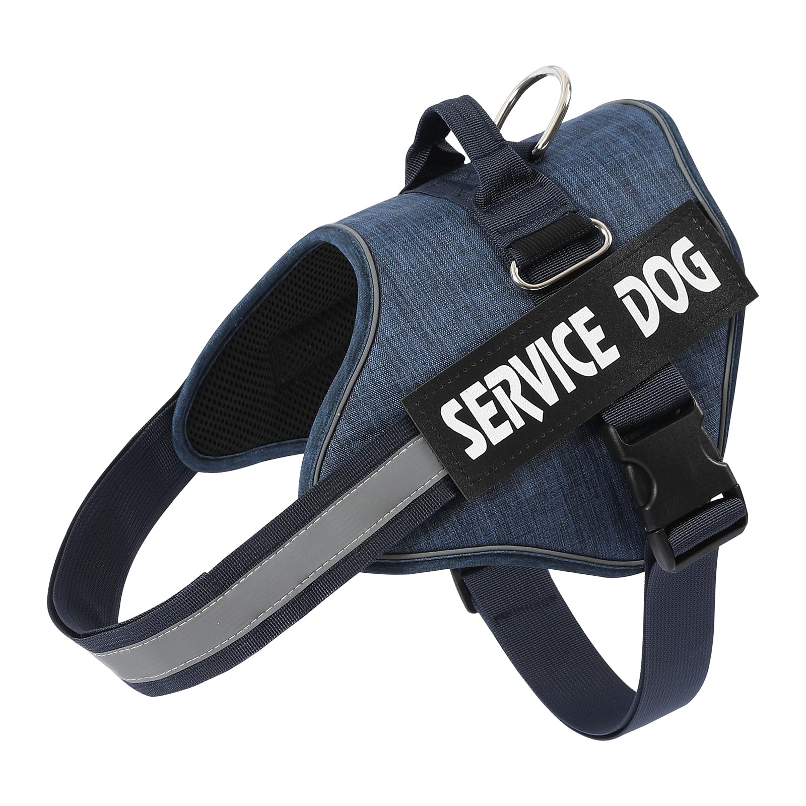 Belababy Service Dog Harness Small Medium Large, Adjustable Emotional Support Dog in Training Harness with Sturdy Handle, Reflective Therapy Puppy Vest, XL, Denim Blue