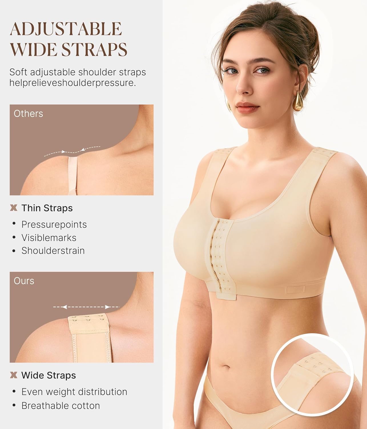 BRABIC Women Front Closure Post Surgery Compression Everyday Bras for Mastectomy Support with Adjustable Straps Wirefree - Image 4