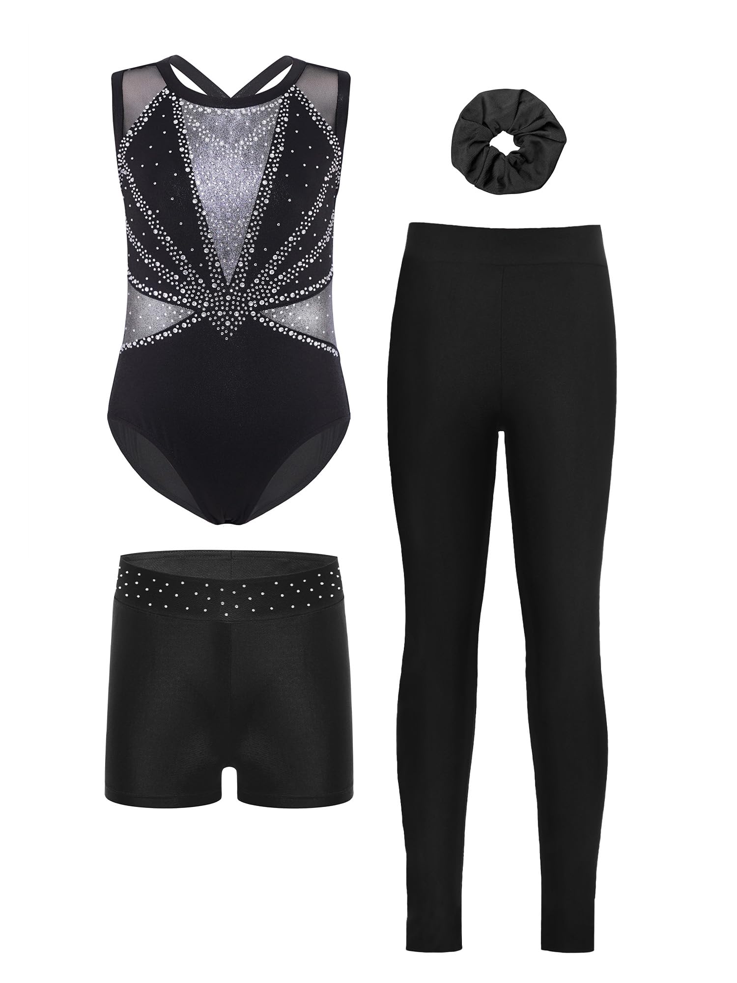 Vxuxlje Bambini Body Ginnastica Ritmica Bambine Con Shorts Tuta Intera Da Pattinaggio Artistico Ragazze Body Danza Classica Danza Classica Argento Nero 13-14 anni