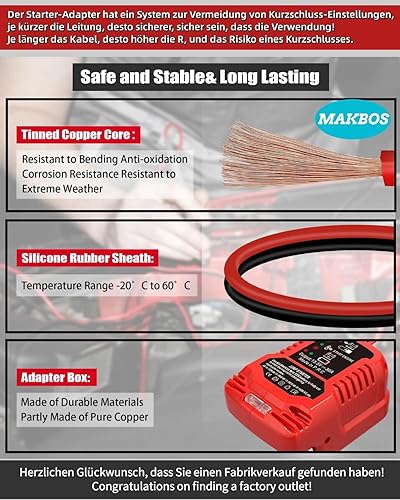 Miniatura 4 de Adaptador de cables de puente para baterías Milwaukee de 18 V, calibre 8, 6.5 pies, arrancador de automóvil, hasta 8.0 L de gasolina o 6.5 L,