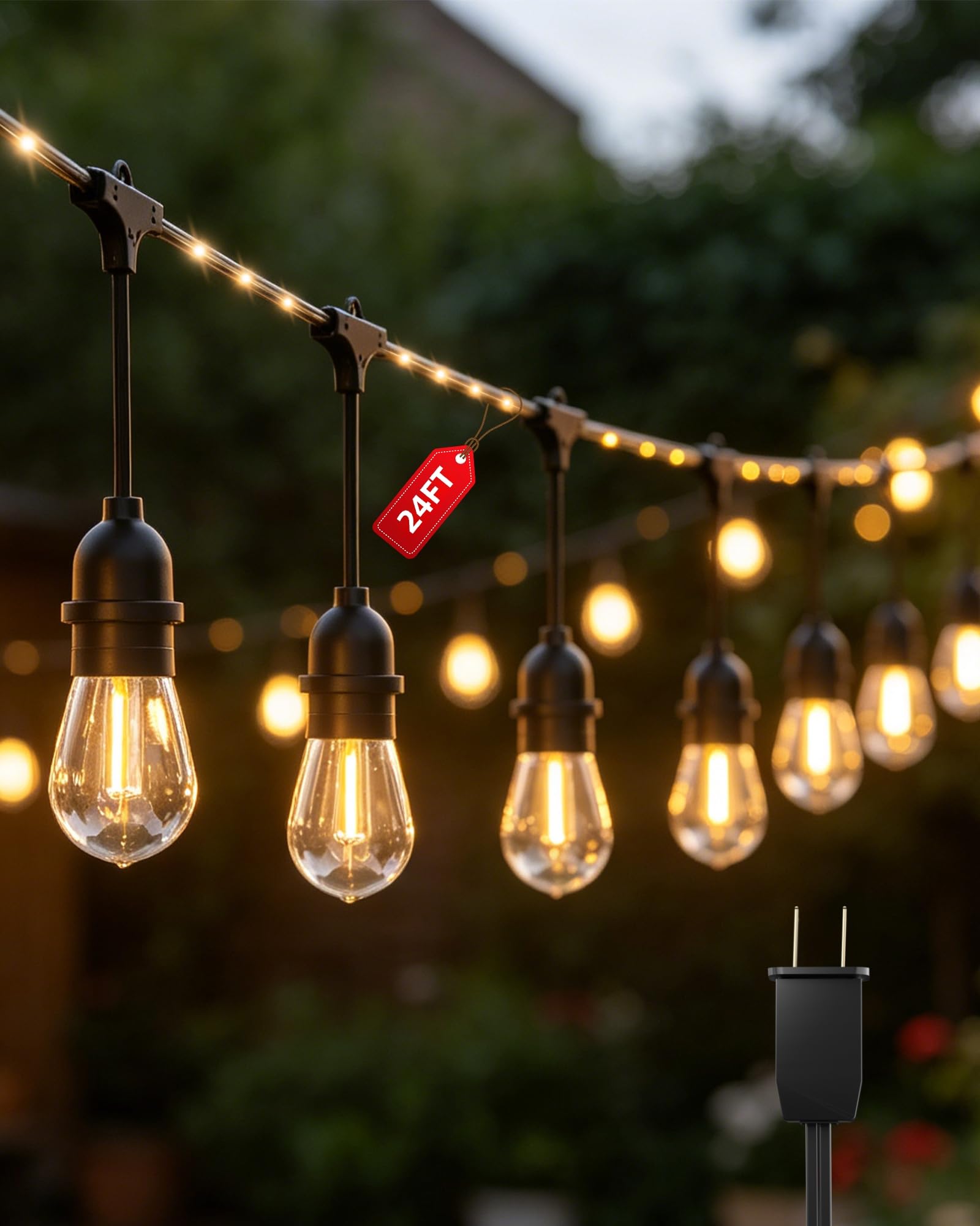 Guirnalda de luces para exteriores, 72 LED, impermeable, para patio, patio, inastillable, 12 bombillas Edison vintage, iluminación colgante para porche, jardín, patio trasero, cafetería, 6,2