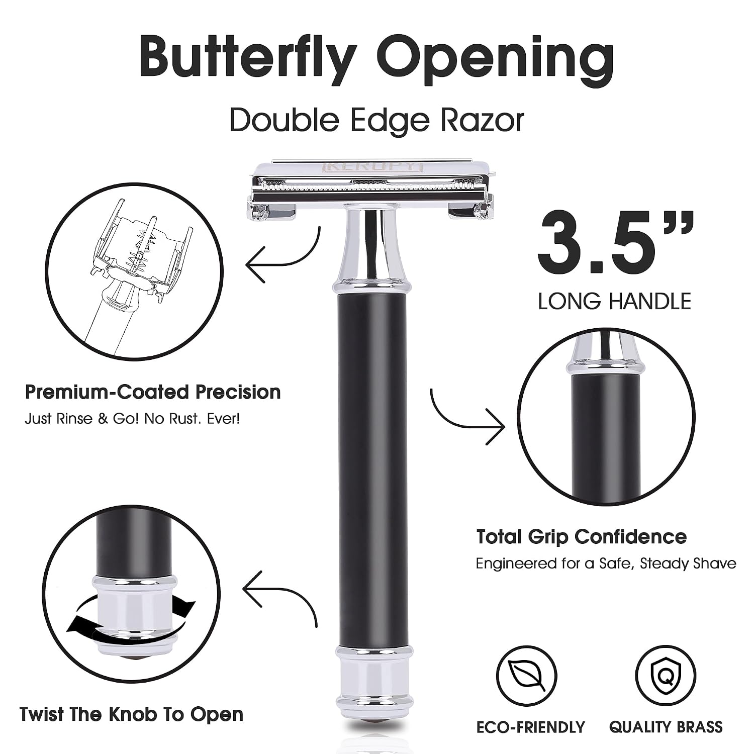 Mens Safety Razor, Black Matte Finish Heavy Weight DE Safety Razor for Wet Shaving, includes 10 Keropy Blades - Vintage Classic Design, Non-Slip Handle - Ideal Gift for Men, Father's Day, Birthday