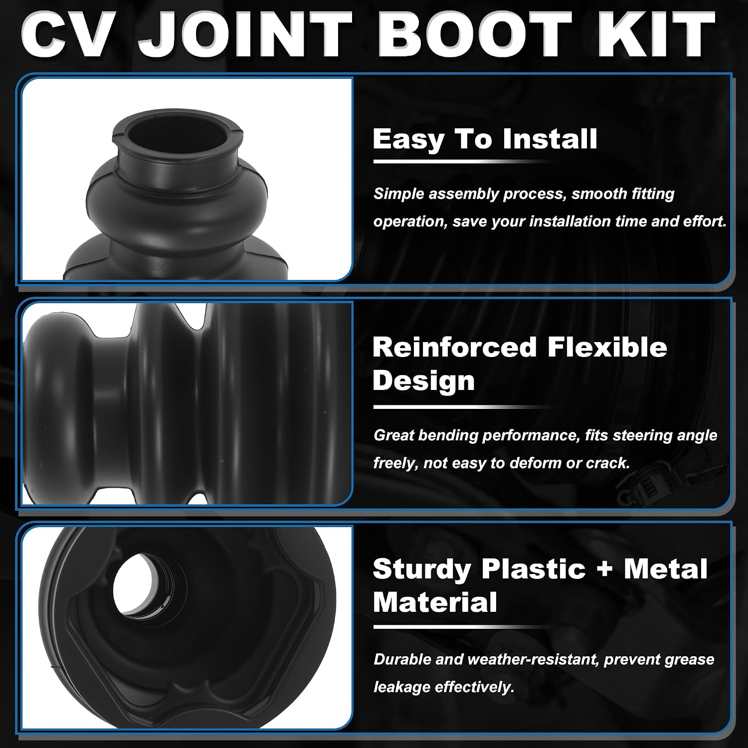 CV Joint Boot Kit for Audi Q3-2015 Waterproof & Dustproof No.3C0498103G CV Axle Boot Repair Kit with Clamp 2 Plastic Metal Black 1 Pcs