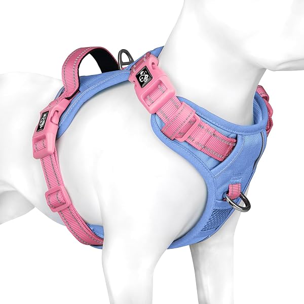 PHOEPET Upgraded No Pull Dog Harness, Reflective Adjustable Vest, with a Training Handle + 2 Metal Leash Hooks + 3 Snap 