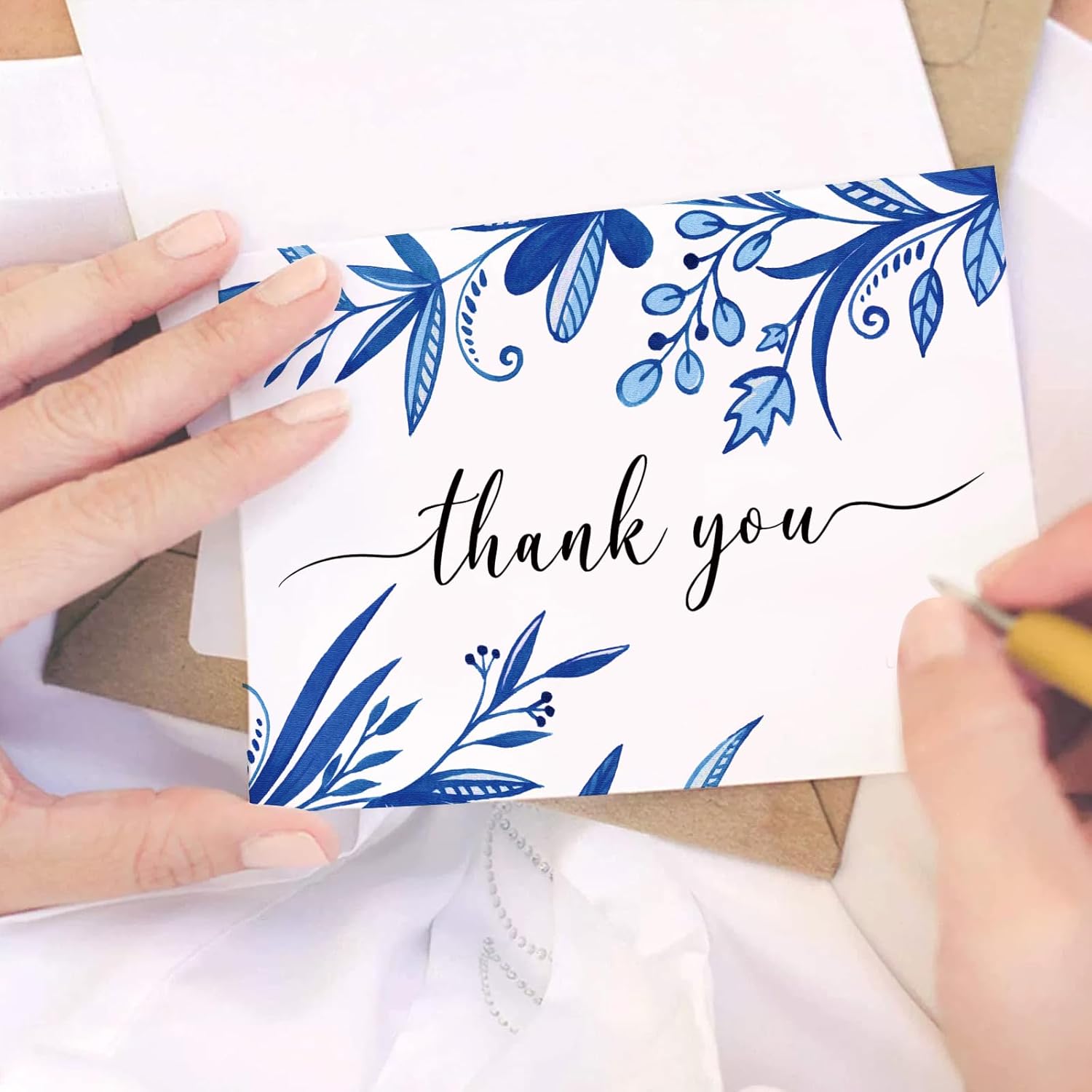 Blue and White Porcelain Thank You Cards Set - 24 Floral Greeting Cards with Envelopes and Stickers, 4x6 Inches Thank You Notes, Perfect for Birthdays, Weddings, Bridal Shower - Image 4