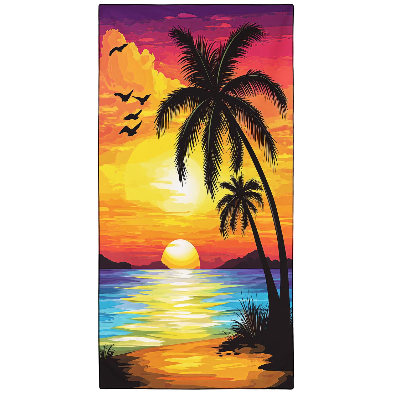 YISUMEI Sunset Coconut Tree Beach Towels for Adults Extra Large 180 x 90 cm, Microfibre Lightweight Quick Dry Towel for Swimming Pool Cruise Travel Sports Camping