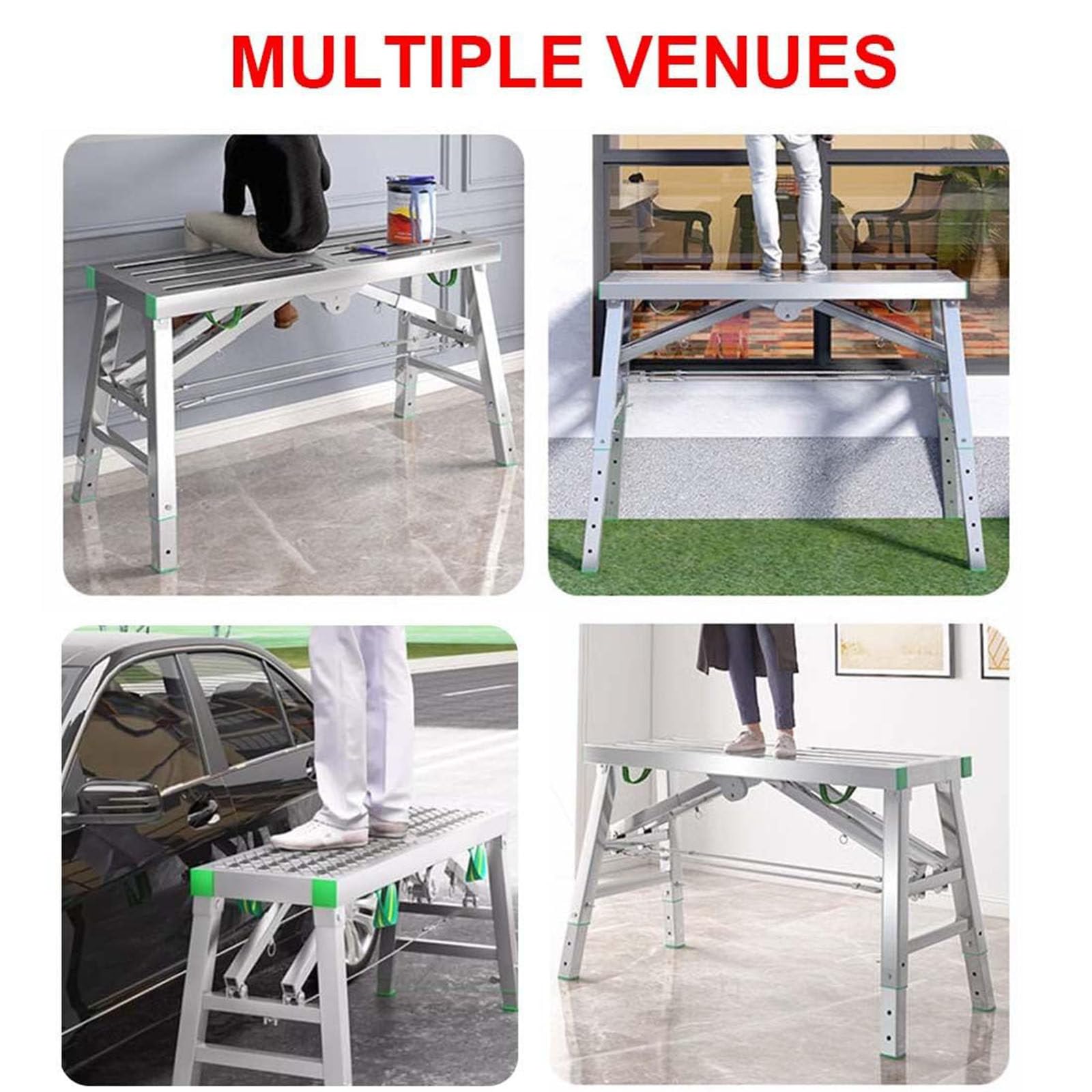 Ponteggio Pieghevole Portatile, Larghezza 40 cm, Altezza 140 cm, Regolabile, Antiscivolo, Ideale per Pulizia soffitti, Pittura, Lavaggio Auto. Attrezzatura Resistente e Versatile.