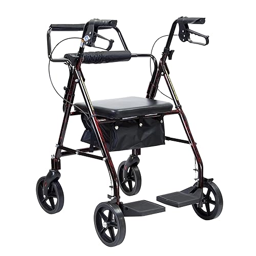 Dynarex DynaGo Duo Transport 4 ruedas - Andador con ruedas de pie y silla de ruedas de transporte sentada - Reposapiés plegables, capacidad de peso