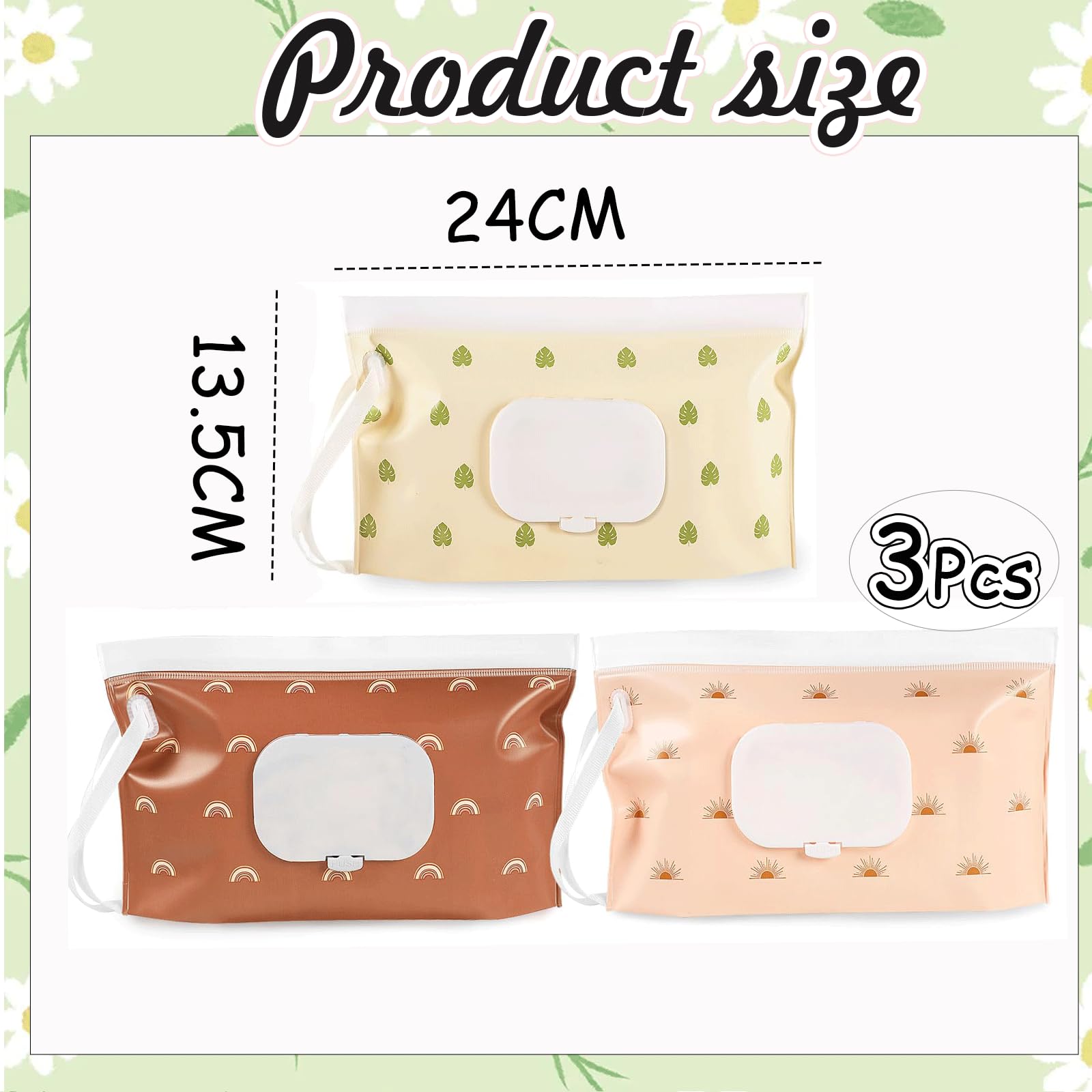 Lot De 3 Sacs à Lingettes Humides Réutilisables - Boîte étanche EVA Avec Fermeture Zip, Design Bohème Portable