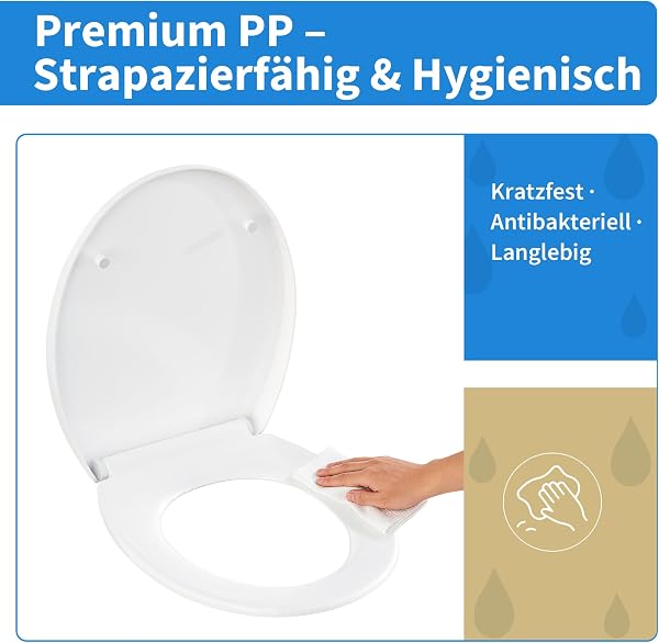 TROPOW Toilettendeckel mit Absenkautomatik,Antibakterieller WC Sitz,Quick-Release-Funktion,Passend für die meisten O-Form-Toiletten,PP-Klodeckel,Toilettensitz Belastbar bis 150 kg,Weiß - 4