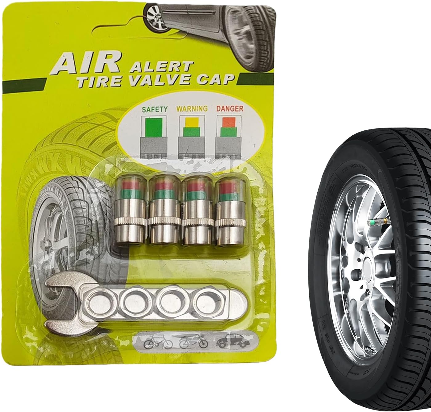 Tyre Valve Caps – Metal PC Universal | Tire Pressure Sensor Indicator Monitoring Covers | Visual Alert Alerting Gauge For Car Daily Commuting Vehicle Maintenance Long-Distance Travel Use