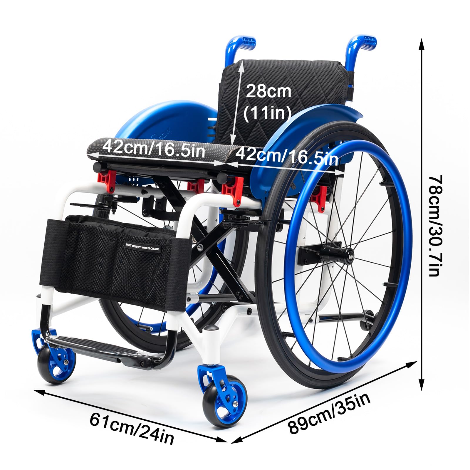 Sedia a rotelle Sportiva, Sedia a rotelle ergonomica Pieghevole per Il Trasporto, Lega di Alluminio Leggera, Ruote Posteriori a sgancio rapido, Design Portatile e Compatto