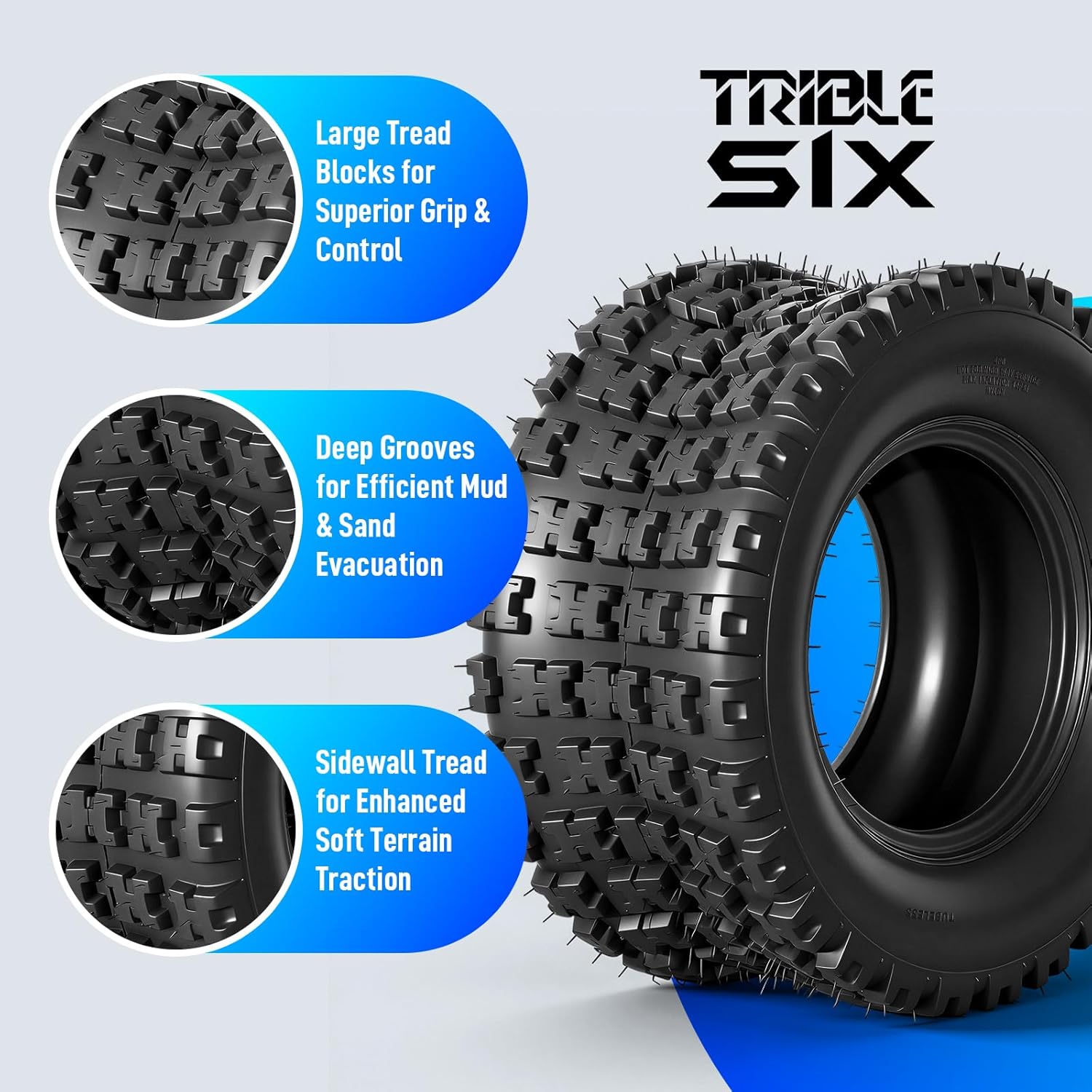TRIBLE SIX 20x10-10 ATV/UTV Tires, 20x10x10 All-Terrain Mud & Trail Tires, 4PR Heavy Duty Tubeless, Non-Directional Tread, Set of 2