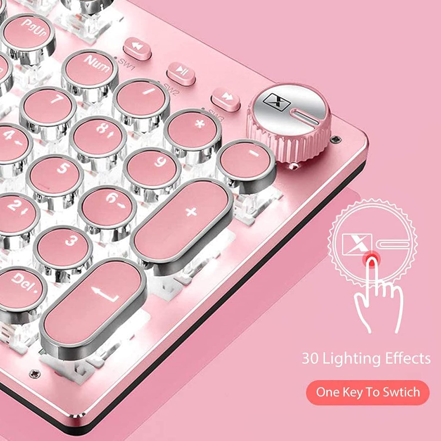 Basaltech Mechanical Gaming Keyboard and Mouse Combo, Retro Steampunk Vintage Typewriter-Style Keyboard with LED Backlit, 104-Key Anti-Ghosting Blue Switch Wired USB Metal Panel Round Keycaps, Pink - Image 3