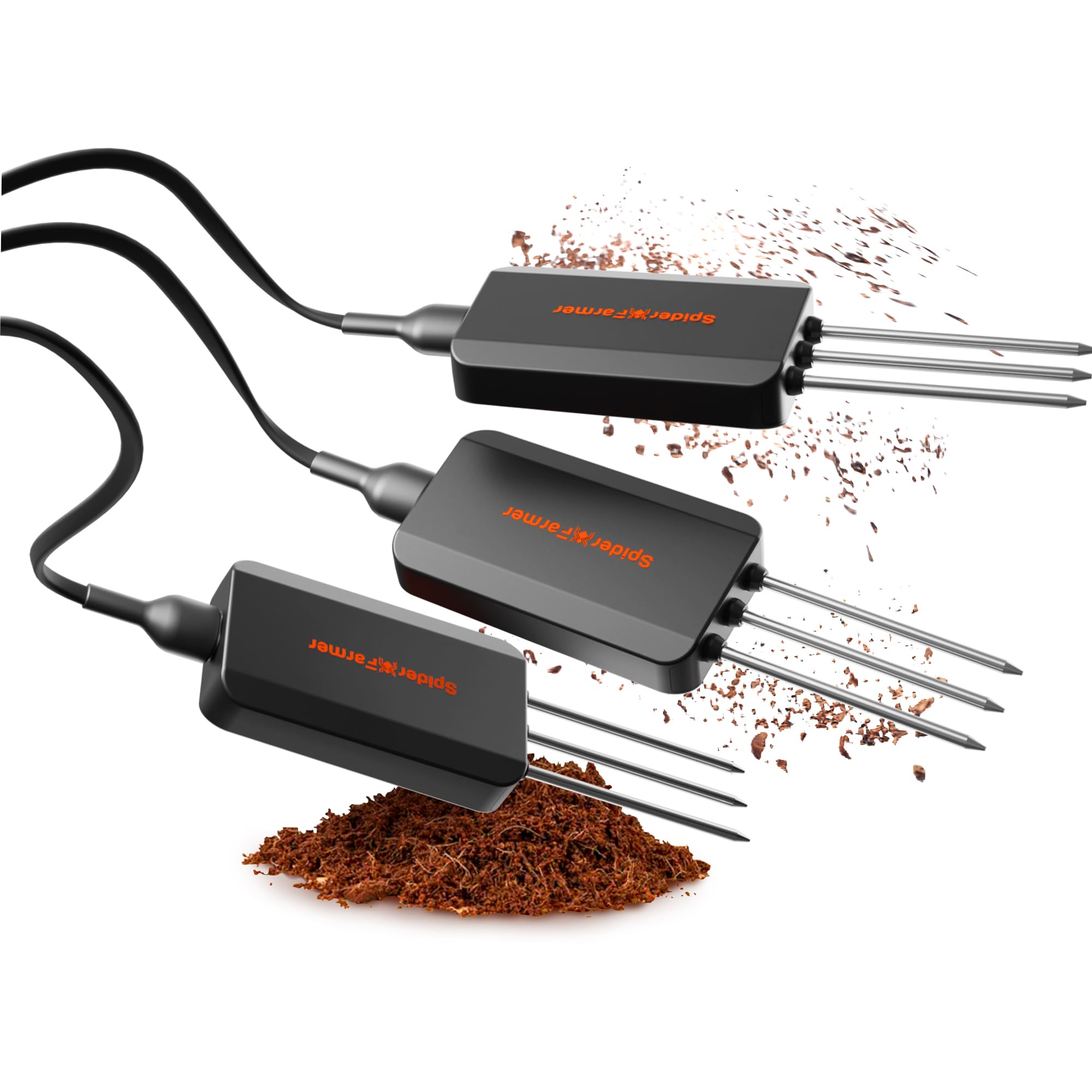 Spider Farmer GGS 3-in-1 Bodensensor Pro 3 Stück, EC/Feuchtigkeit/Temperatur Messer mit RJ12, Unterstützung Intelligente APP Steuerung für Garten Indoor Zuchtzelt Zimmer