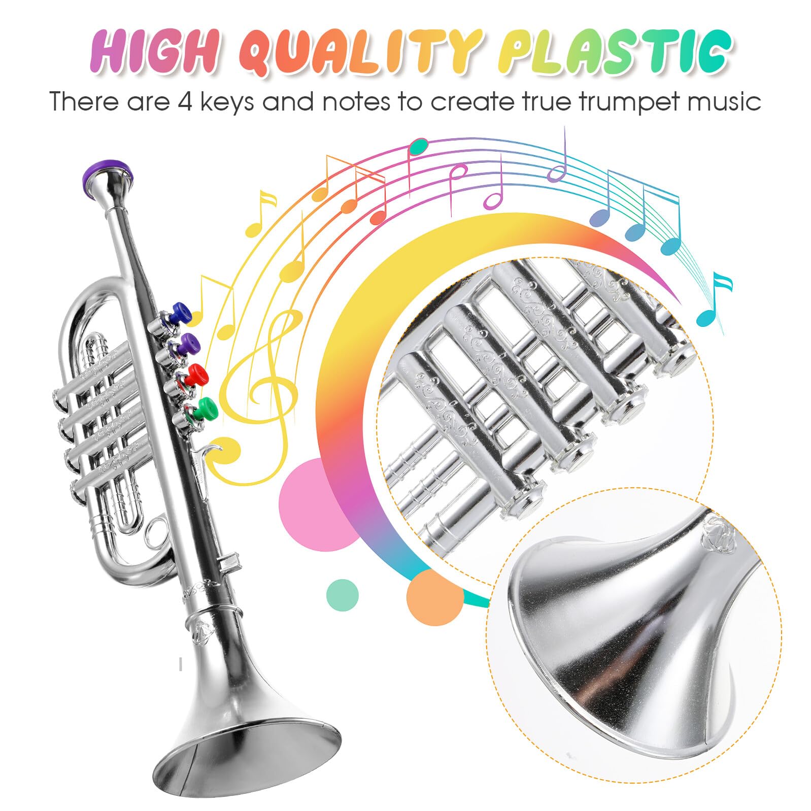 Tromba di Plastica per Piccoli Giocattolo Musicale Educativo Portatile Strumento a Fiato Sicuro e Leggero per Sviluppo Capacità Musicali e Gioco Educativo