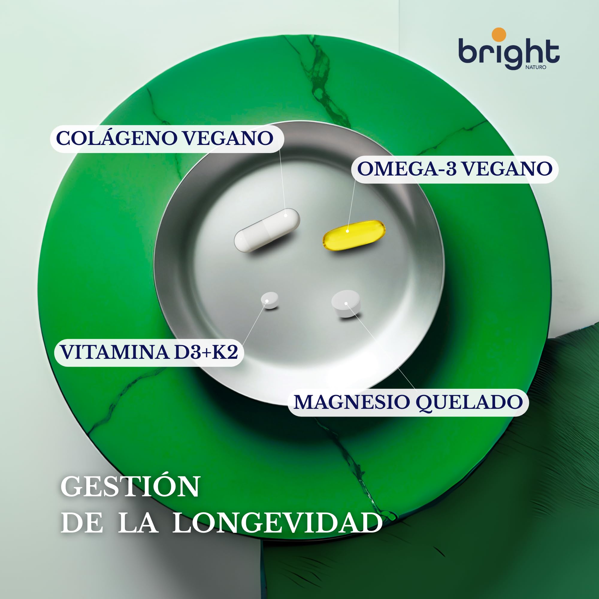 Gestión de la Longevidad | Vitamina D3 y K2 4000 UI, Magnesio, Omega 3 Vegano, Colágeno Vegano - Sin OMG | Poderosa sinergia de vitaminas y minerales l 28 Dosis Diarios