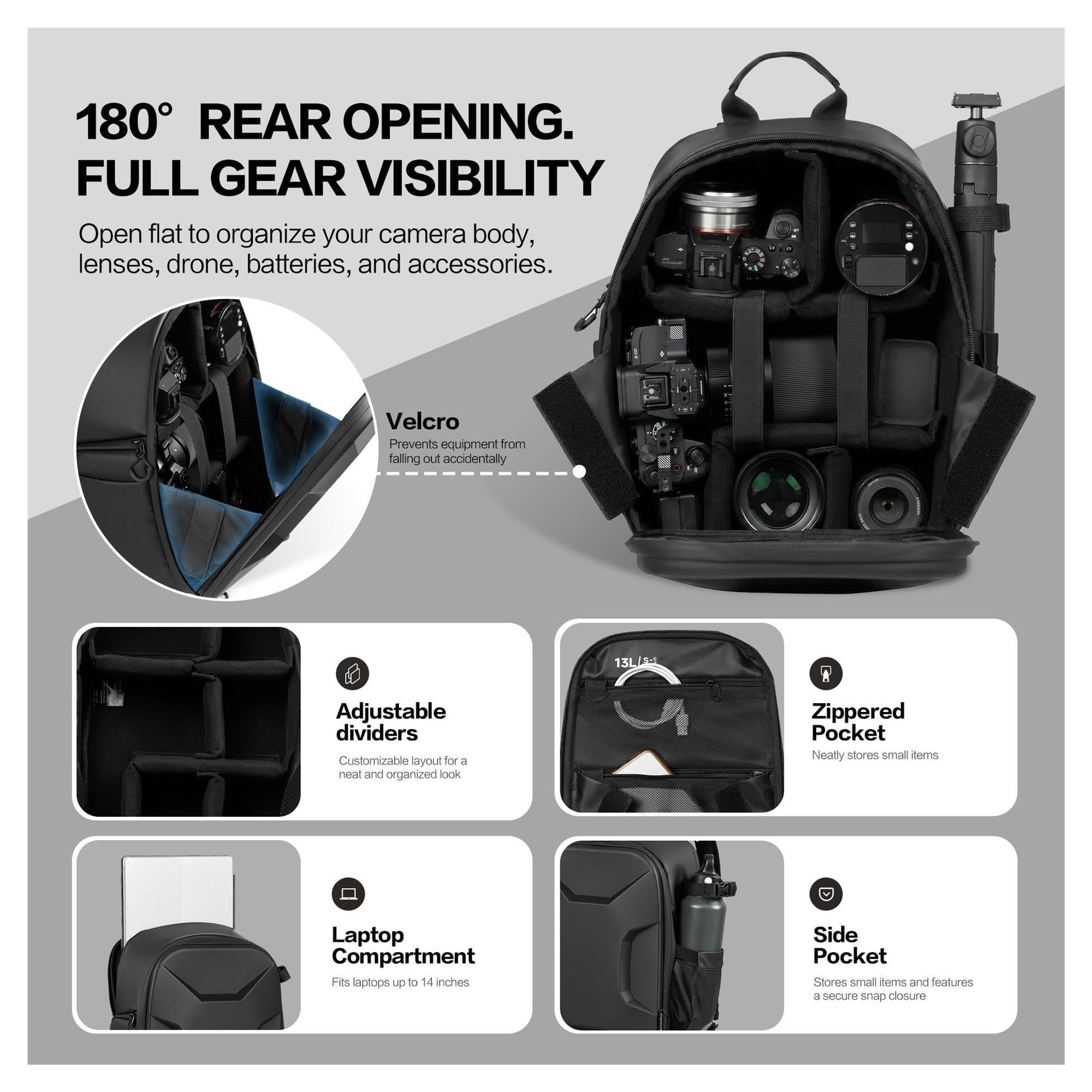 Compatible avec le sac à dos rigide for appareil photo AMBITFUL, S1 13L.