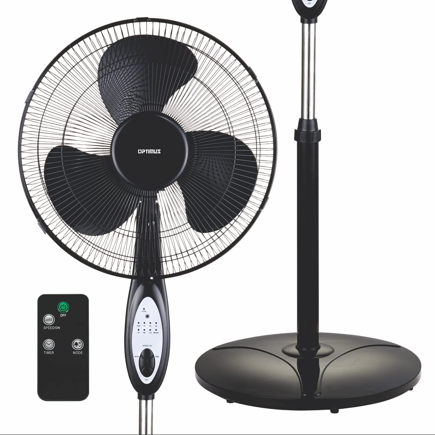 Optimus F-1672WH Oscillating Stand Fan with Remote, 16-Inch, White