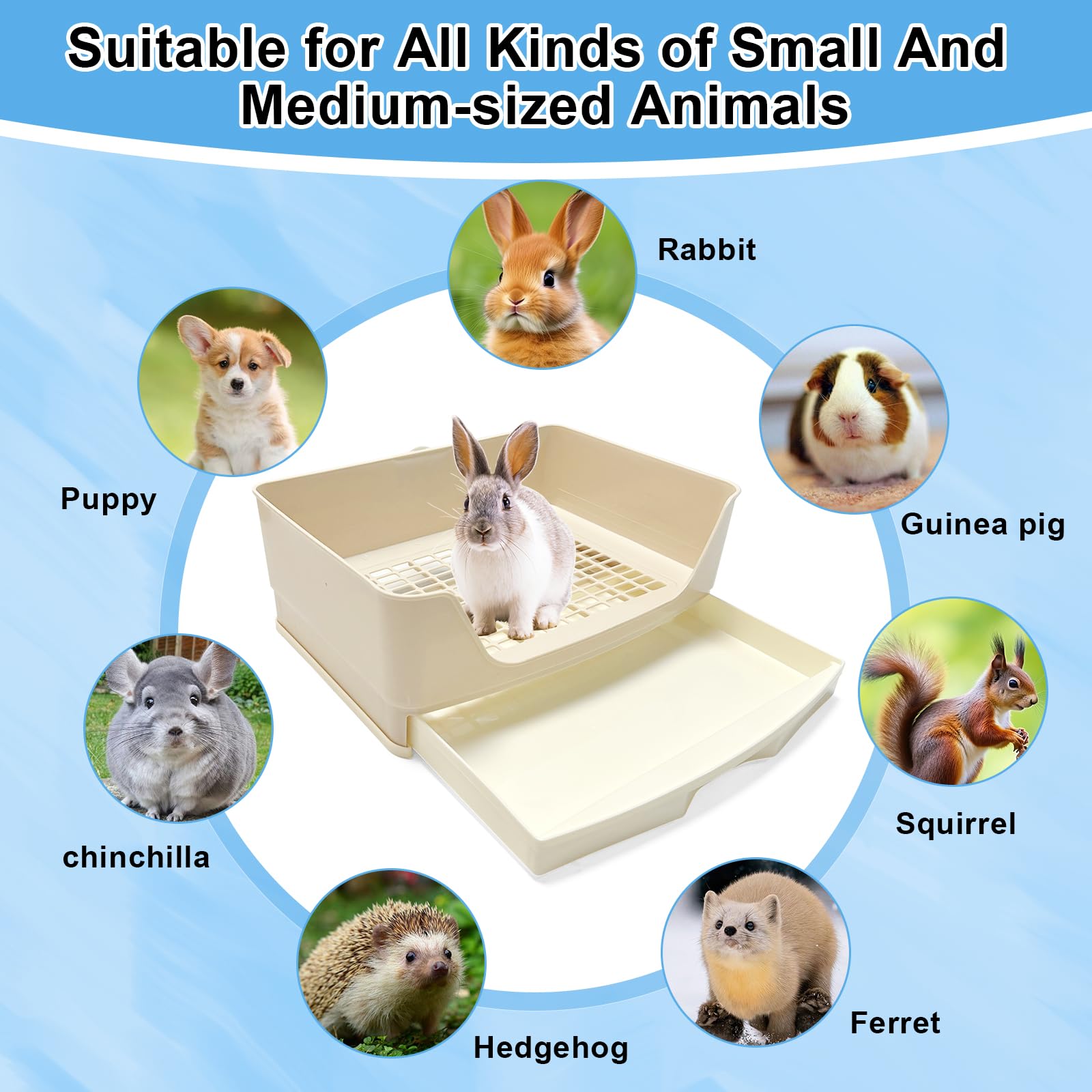 Large Rabbit Litter Box with Drawer Bunny Training Corner Litter Pan Ferret Bigger Pet Pan Bunnies Digging Box for Adult Hamster Guinea Pig Hedgehog Galesaur and Other Animals - image 7