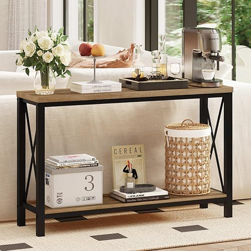 Miniatura 3 de BON AUGURE Juego de mesa consola industrial y mesa auxiliar, muebles de madera y metal para sala de estar, entrada, oficina en casa (roble vintage)