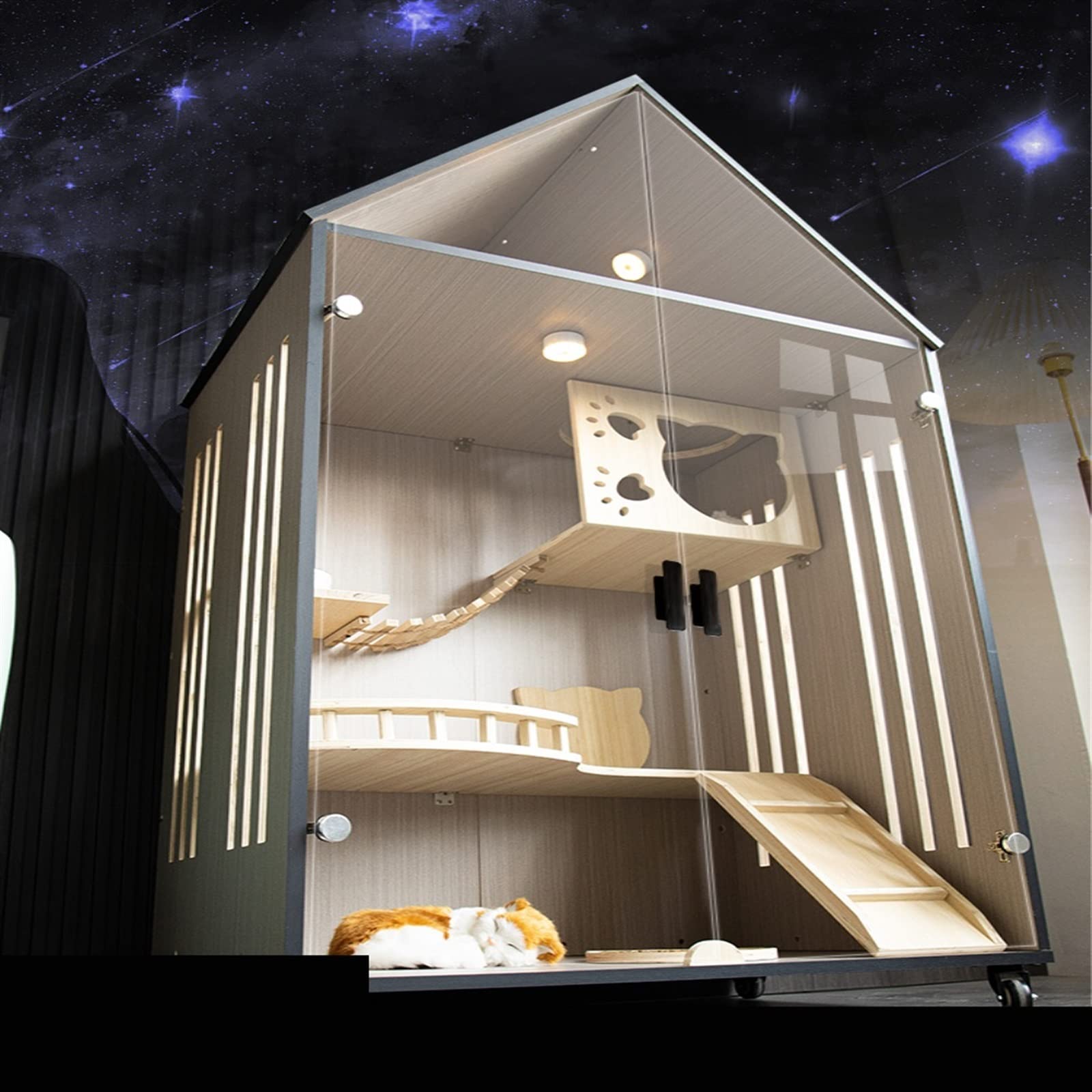 LOWLIU Gatto Cane Casa Cat Villa Home House Cat House Cat House Cat Cat Cat Cat Gatto Cat House Cat Gatto Grande Spazio panoramico Cat Cage Gabbia per Gatti (Color : A Light Gray)