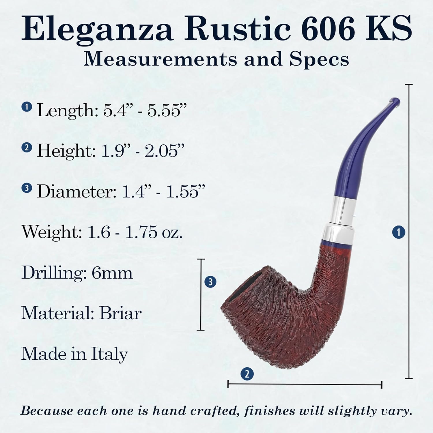 Savinelli Pipes Eleganza Collection - Elegant Blue Italian Briar Wood Pipe, 6mm (Dark Brown 606 KS)