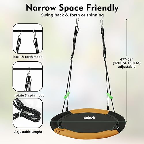 Miniatura 3 de Columpio redondo negro con asas, hecho de marco resistente, tapete de polipropileno, cuerdas ajustables de múltiples hebras, seguro y duradero para