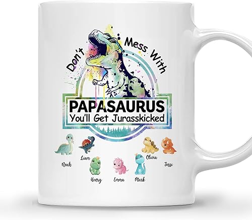 Vista 44 de Gossby Taza personalizada (5 dinosaurios) Don_t Mess With Papasaurus - Taza personalizada para el día del padre, taza del día del padre, taza