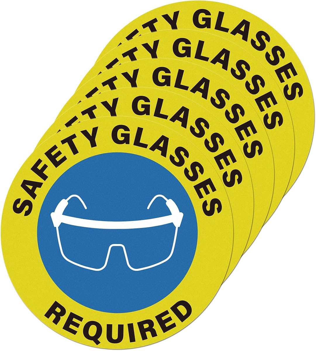5 Pack Safety Glasses Required Sticker Eyes Protection Sign 17 Inch | PPE, Anti-slip, Vinyl, Waterproof, High Visibility, Strong Adhesion, Sturdy, Safety Floor Sign for Workplace Warehouse