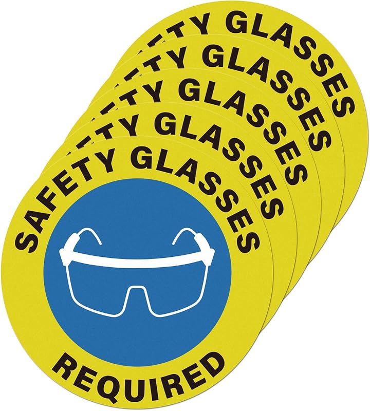 5 Pack Safety Glasses Required Sticker Eyes Protection Sign 17 Inch | PPE, Anti-slip, Vinyl, Waterproof, High Visibility, Strong Adhesion, Sturdy, Safety Floor Sign for Workplace Warehouse