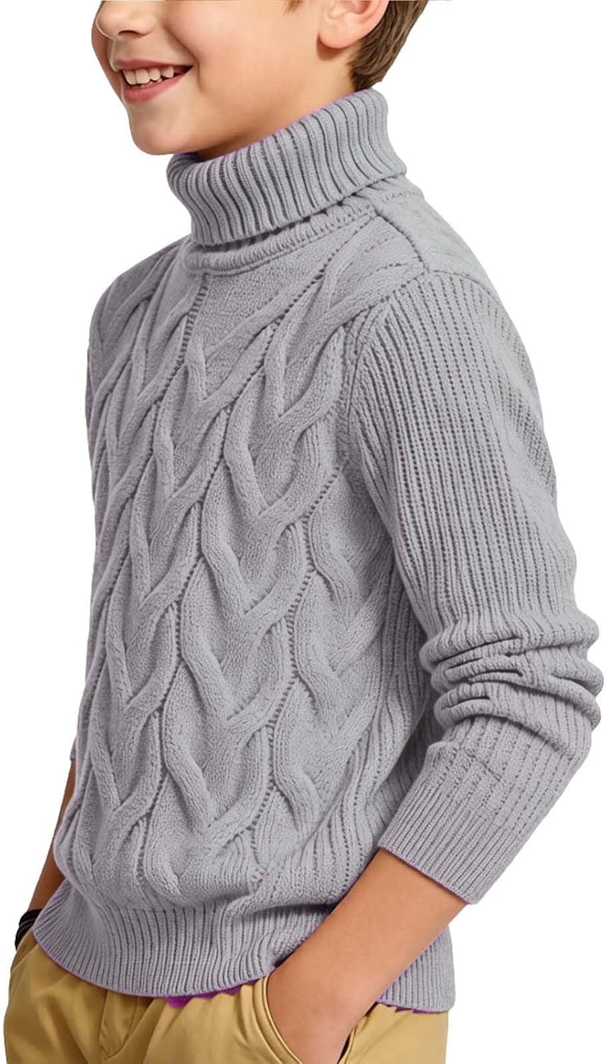 Oplxuo Boys Girls Turtleneck Cable Knit Sweater Long Sleeve Winter Pullover