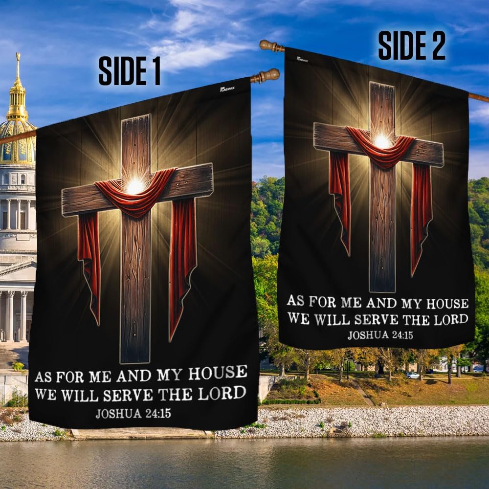 American Flag-Jesus Christian Cross As For Me And My House Flag TQN2686F, House Flag (29.5" x 39.5")-USA Flags Premium Polyester-Decorative Indoor Outdoor Flag