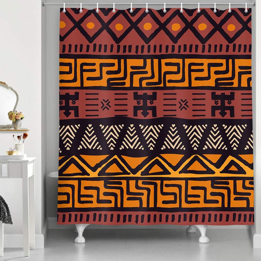 African Mud Cloth Shower Curtain, Tribal Design Afrocentric