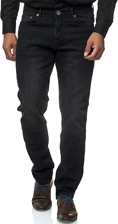 JEEL Men's Jeans Regular Fit Straight Cut Stretch Trousers Basic Washed