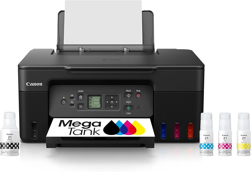 Impresora de inyección de tinta inalámbrica todo en uno MegaTank G3270, uso doméstico, imprime, escanea y copia | Incluye botellas de tinta, cabezales de impresión y cable de alimentación para imprimir, escanear y copiar.