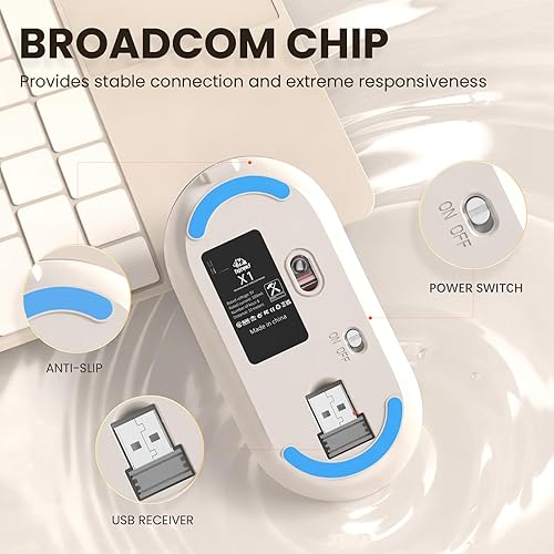 Miniatura 2 de MAGIC-REFINER X1 - Mouse inalámbrico para computadora portátil con nivel de batería visible, mouse USB ultra delgado portátil de 2.4G, clic