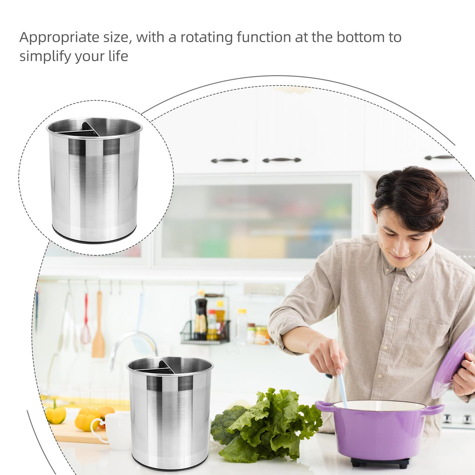 Contenitore Rotante Portautensili da Cucina 4l in Acciaio Inox Argento