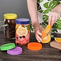 Vista 5 de 10 tapas de plástico corlored para frascos de conservas, tapas de almacenamiento a prueba de fugas, compatibles con tarros Mason de silicona, tapas