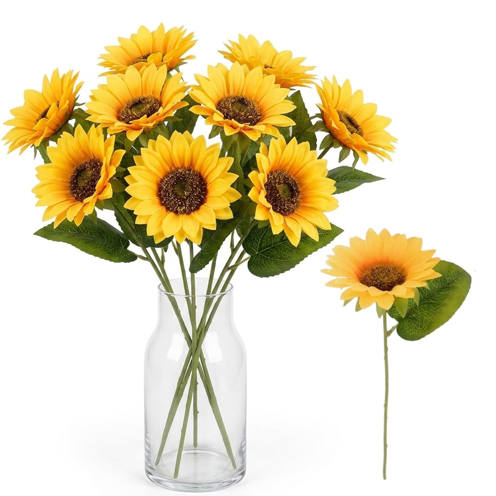 WaaRiuQ Artificial Sunflowers, 8 Pieces Fake Sunflowers for Home Decor and Wedding Arrangements, 31cm x 9cm Sunflower Stems with Realistic Design, Ideal for Office and Event Displays