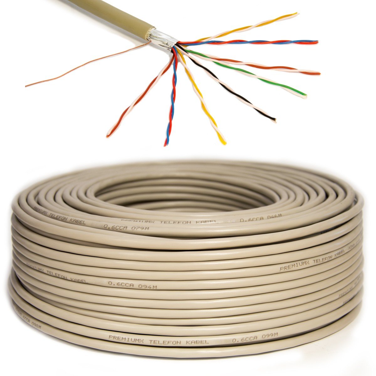 Premium X Kabel telefoniczny 100 m 8 x 2 x 0,6 mm J-Y(ST) Y linia telefoniczna 16-żyłowa, okrągła